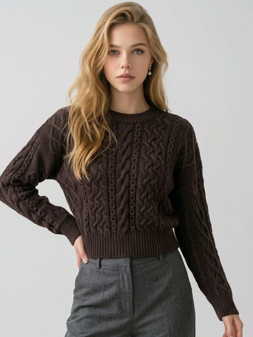 BP Women's Brown Cable Knit Sweater